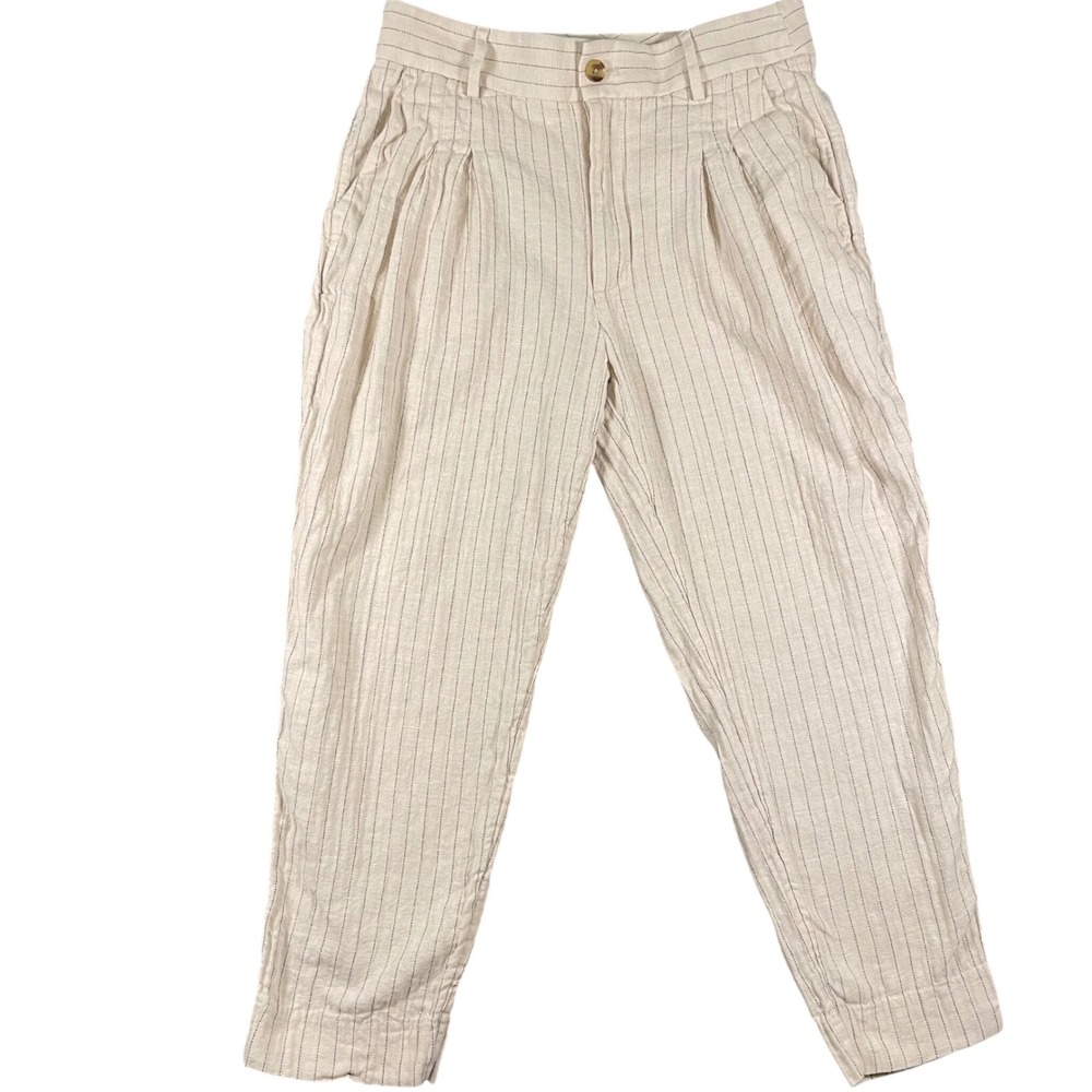 Banana Republic Striped Linen Blend Pants‎ Sz 8 Pinstripe Pleated Trouser Office